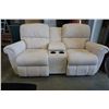 Image 2 : BEIGE FABRIC RECLINING LOVESEAT W/ CONSOLE