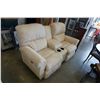 Image 3 : BEIGE FABRIC RECLINING LOVESEAT W/ CONSOLE