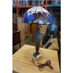 MADE IN FRANCE MARBLE BASE TABLE LAMP W/ LEADED GLASS SHADE
