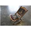 Image 1 : ANTIQUE ROCKING CHAIR W/ HORSE AND DOGS MOTIF CUSHION