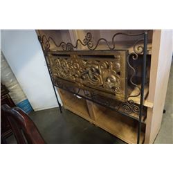 WROUGHT IRON AND CARVED WOOD DOUBLE SIZE HEADBOARD