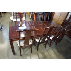 WOODEN DINING TABLE W/ 2 LEAFS AND 6 CHAIRS