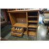Image 2 : OAK ENTERTAINMENT STAND W/ GLASS DOOR AND 3 DRAWERS BY PALLISAR