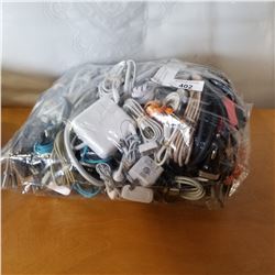 LARGE BAG OF ASSORTED CHARGERS AND HEADPHONES