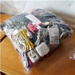 LARGE BAG OF ASSORTED CHARGERS AND HEADPHONES