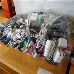 LARGE BAG OF ASSORTED CHARGERS AND HEADPHONES