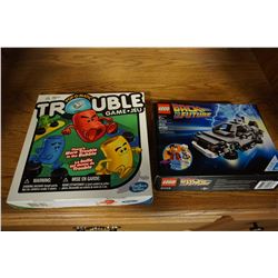 BACK TO THE FUTURE LEGO SET AND TROUBLE GAME