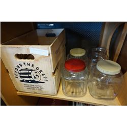 WINE CRATE W/ 4 ANTIQUE JARS