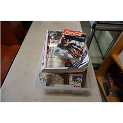 BIN OF HOCKEY CARDS AND BOOKS