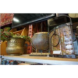 2 METAL DECORATIVE VASES AND BRASS PLANTER