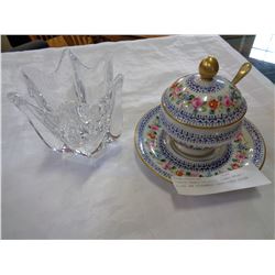 CZECH HAND-PAINTED CONDIMENT DISH AN DESIGNER ORREFORS DISH