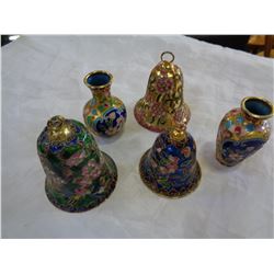 LOT OF CLOISONNE BELLS AND VASE