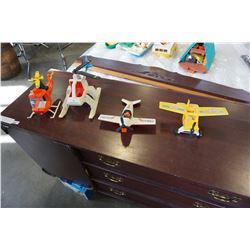 LOT OF 4 VINTAGE FISHER PRICE PLANES, HELICOPTERS