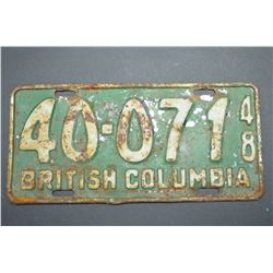 Rare 1948 - Vintage Licence Plate