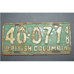 Rare 1948 - Vintage Licence Plate