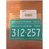 Image 1 : VERY RARE - Pair Of New/Old Stock 1969 Sask License Plates, Matching Numbers. In original packaging…