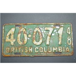 Rare 1948 - Vintage Licence Plate