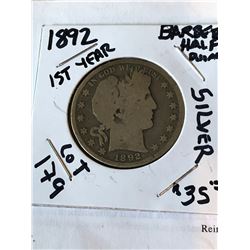 1892 Silver Barber Head Half Dollar
