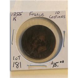 xtra Vintage 1855 K France 10 Centimes Coin