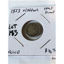 1853 With Arrows Silver Half Dime Holed for Jewelry
