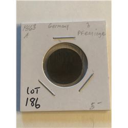 Rare Early 1863 A German 3 Pfennig Coin