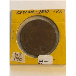 Rare 1870 CEYLON Large 5 Cents in Very Fine Grade
