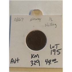 1867 Norway Half Skilling AU+ High Grade