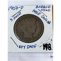 1907 D Barber Silver Half Dollar