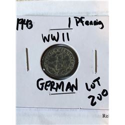 1943 German WWII 1 Pfennig Coin