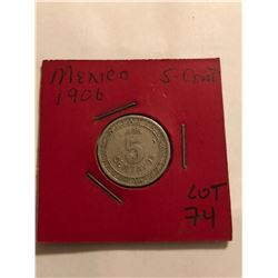 Rare 1906 Mexico 5 Cents in Old Holder