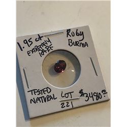 Extremely Rare 1.95 Carat BURMA RUBY Tested Natural