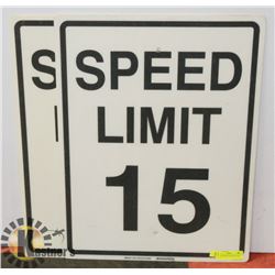 PAIR OF FIBERGLASS SPEED LIMIT SIGNS.