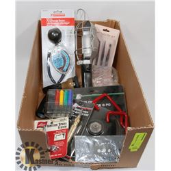 FLAT OF ASSORTED TOOLS AND HARDWARE ITEMS