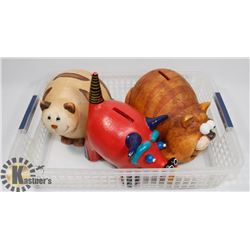 LOT OF 3 COIN BANKS.