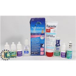 BAG OF ASSORTED EYE DROPS AND CLEANSERS
