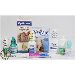 BAG OF ASSORTED EYE DROPS AND CLEANSERS