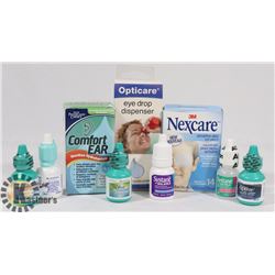 BAG OF ASSORTED EYE DROPS AND CLEANSERS