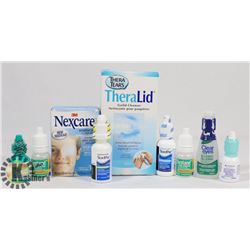 BAG OF ASSORTED EYE DROPS AND CLEANSERS