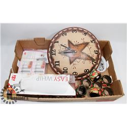 FLAT WITH NAPKIN RINGS, CLOCK, EASY WHIP, AND MORE