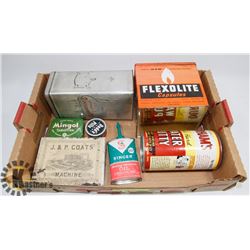 FLAT OF COLLECTION TINS AND BOX