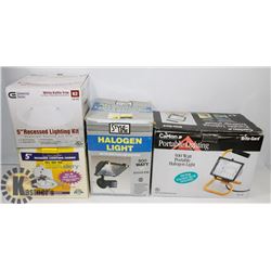 LOT OF LIGHTS INCL CARLON 500 WATT HALOGEN LIGHT,