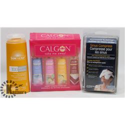 BAGS OF SUNSCREEN, COMPRESS, AND MORE