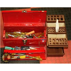 TOOL BOX WITH ASSORTED TOOLS & TOOL ORGANIZER