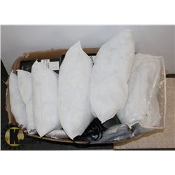 LOT OF NEW PILLOW FORMS, 2 BOXES BOX PLEATING,