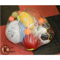 LOT OF ASSORTED BALLS AND MONGOOSE VOLLEYBALL NET
