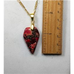 13)  GOLD TONE PEACH BLOW SHIELD SHAPED