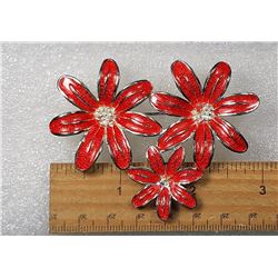 1)  VINTAGE RED ENAMEL & SILVER TONE