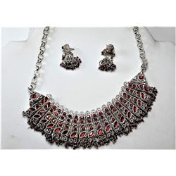 12)  SILVER TONE & GARNET RED CRYSTAL