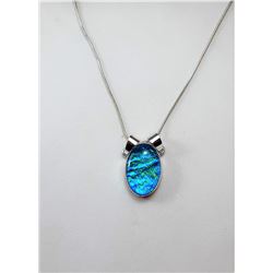 14)  BLUE FIRE OPAL OVAL PENDANT ON