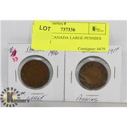 LOT OF 2 CANADA LARGE PENNIES 1916, 1917
